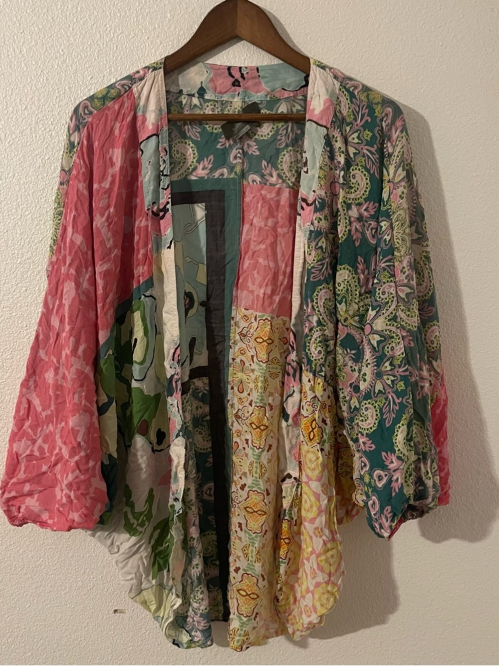 Anthropologie Patchwork Kimono 100% Modal One Size Bat Wing Cottagecore Boho